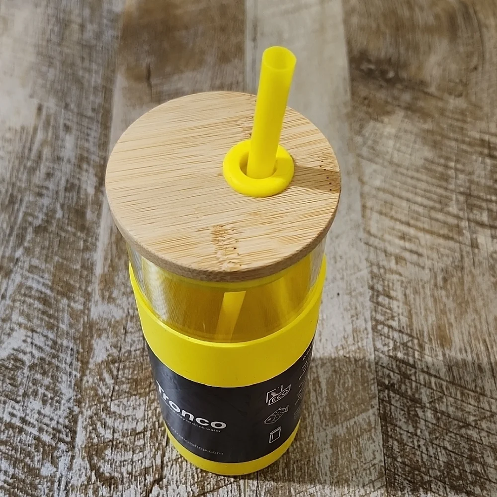 White Glass Tumbler with Bamboo Lid